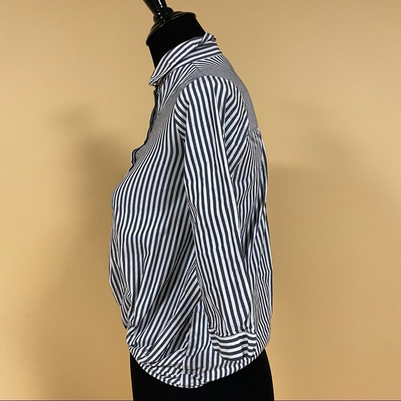 5/$20 Zara Join Life Gray White Striped Button Up Blouse Top Size 7 - Picture 5 of 9